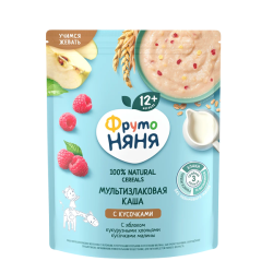 Milk Porridge Multigrain Fruto Nyanya with Apple, Cornflakes and Raspberry Pieces, 200g