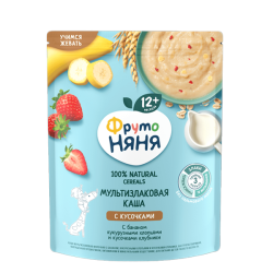 Milk Porridge Multigrain Fruto Nyanya with Banana, Cornflakes and Strawberry Pieces, 200g